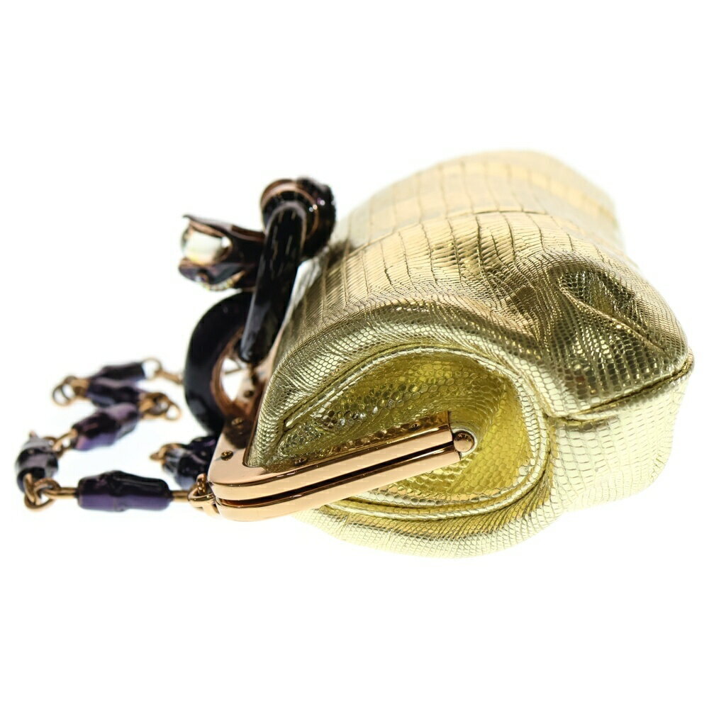 GUCCI Snake Chain Shoulder Pouch Gold Purple Leather - Picture 3 of 6